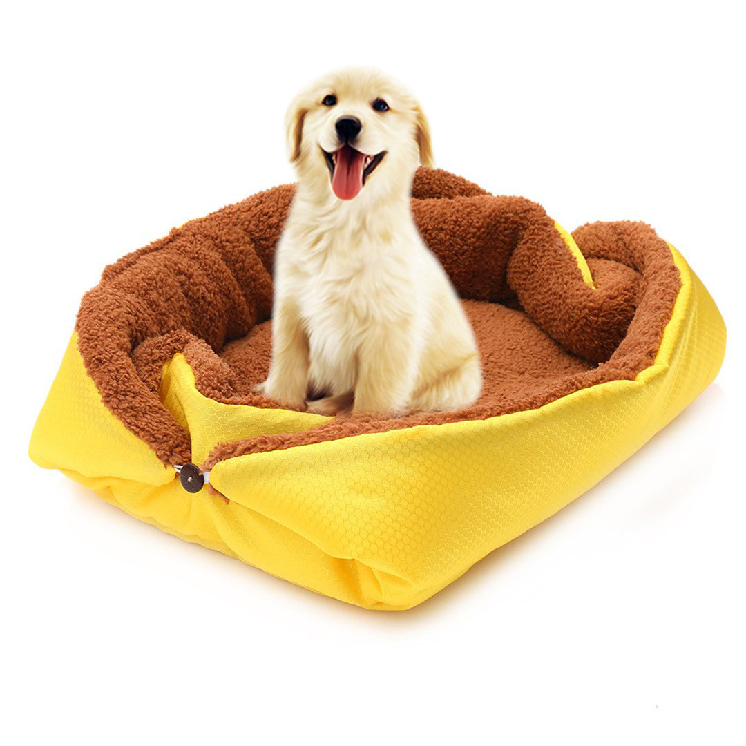Coussin Nid Jaune 2-en-1 pour Chats et Chiens – Lit Douillet et Tapis de Transport