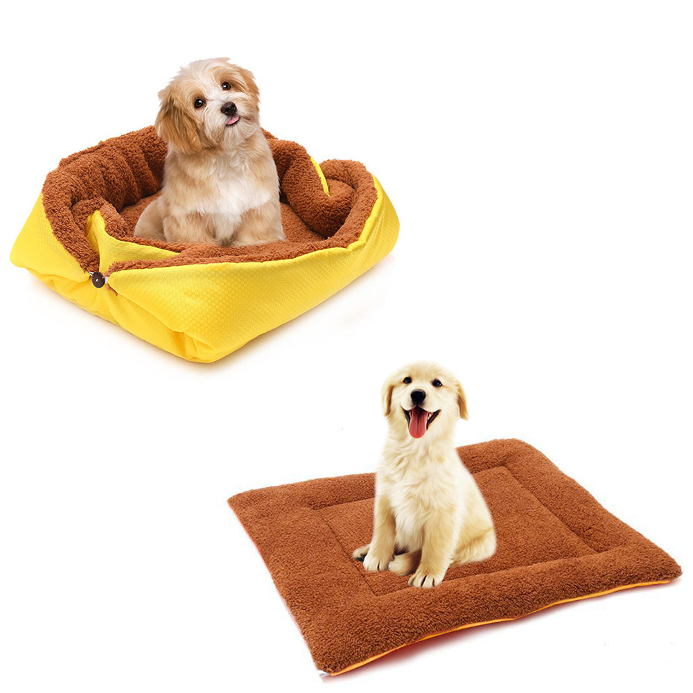 Coussin Nid Jaune 2-en-1 pour Chats et Chiens – Lit Douillet et Tapis de Transport
