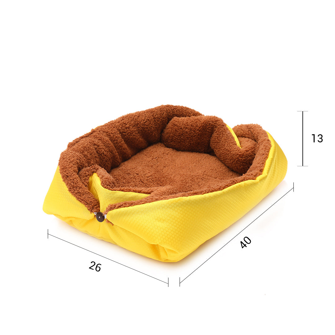 Coussin Nid Jaune 2-en-1 pour Chats et Chiens – Lit Douillet et Tapis de Transport
