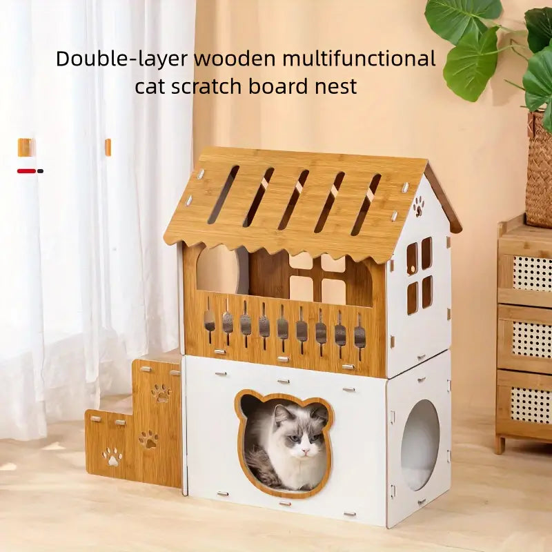 NNETM Villa-Style Cat Scratcher Cardboard House - Plaid Pattern