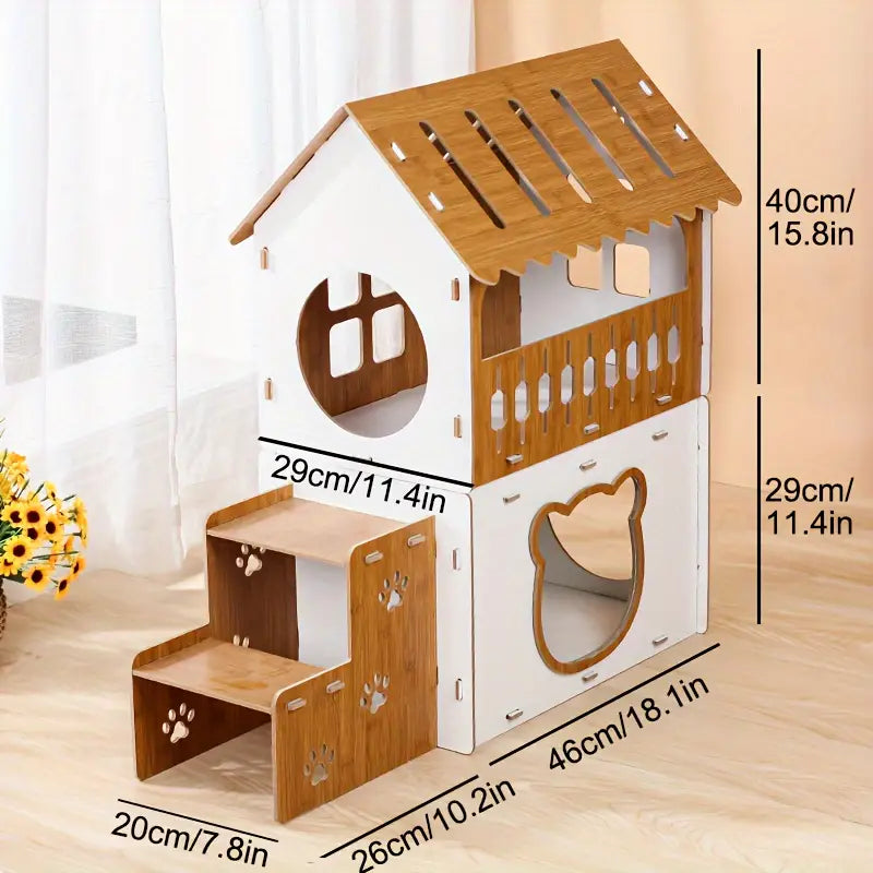 NNETM Villa-Style Cat Scratcher Cardboard House - Plaid Pattern