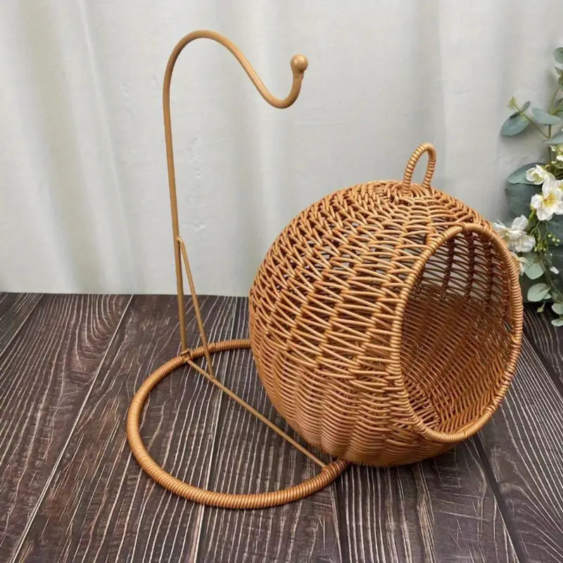 Imitation Rattan Cat Cage - Hanging Cat Nest with Semi-Enclosed Design