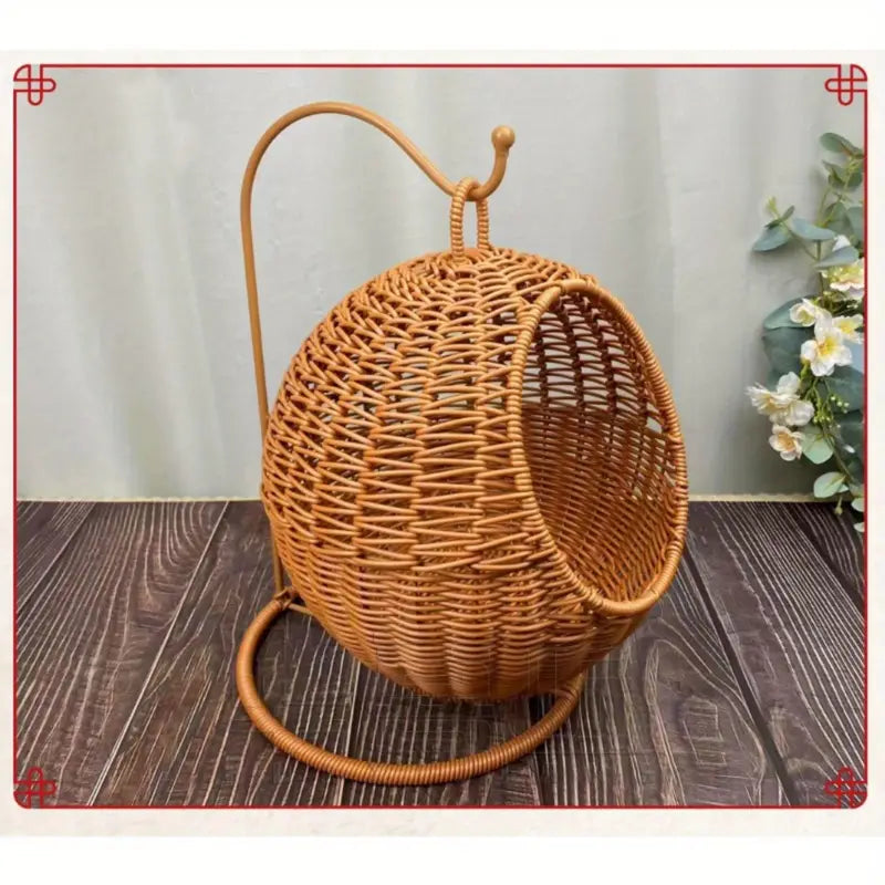 Imitation Rattan Cat Cage - Hanging Cat Nest with Semi-Enclosed Design