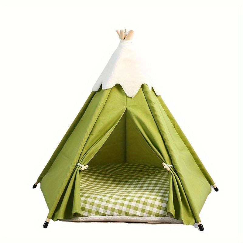 NNETM Wooden Cat Villa Tent with Bed