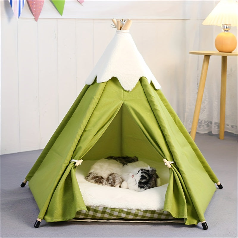 NNETM Wooden Cat Villa Tent with Bed