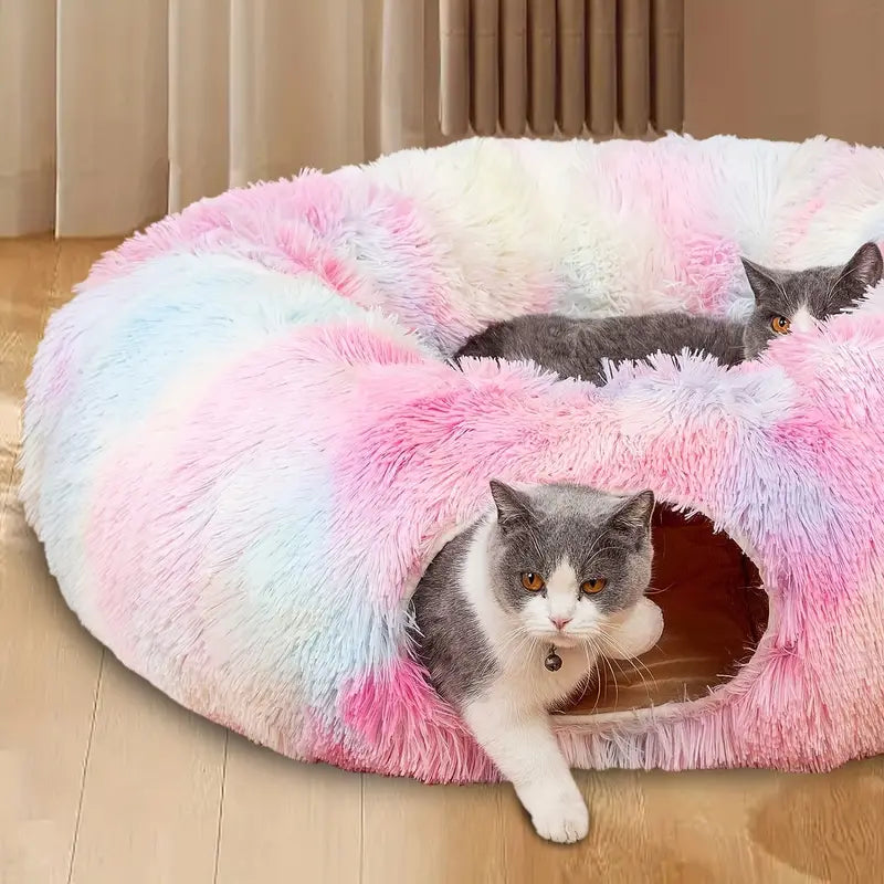 NNETM Cozy Plush Cat Tunnel Nest with Hanging Ball Toy - Perfect Kitten Hideaway