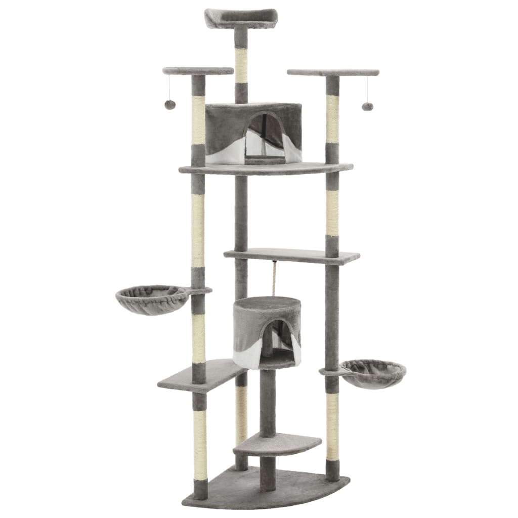 Arbre à chat NNEVL 203 cm avec griffoirs en sisal – Gris et blanc