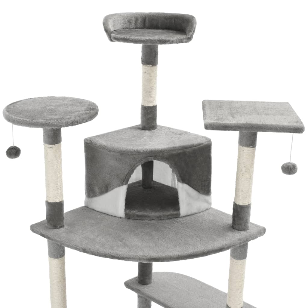 Arbre à chat NNEVL 203 cm avec griffoirs en sisal – Gris et blanc