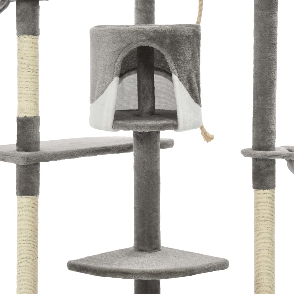 Arbre à chat NNEVL 203 cm avec griffoirs en sisal – Gris et blanc