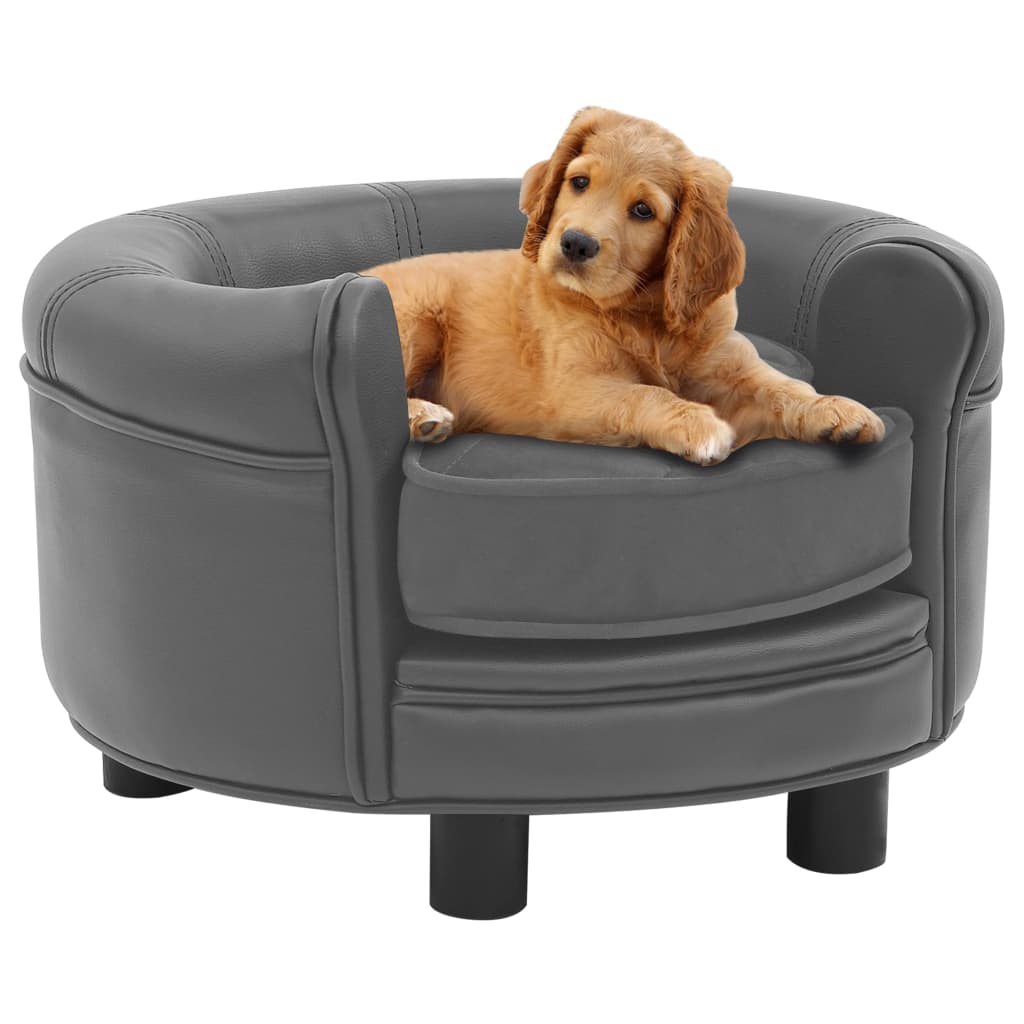 Canapé pour chien NNEVL – Gris 48 x 48 x 32 cm, en peluche et simili cuir 🐶🛋️