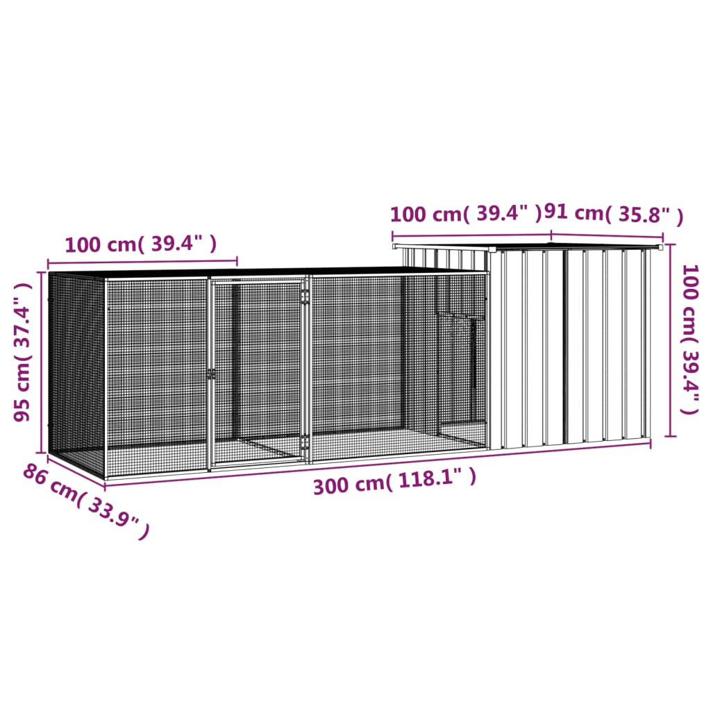 NNEVL Chicken Cage Grey 300x91x100 cm Galvanised Steel