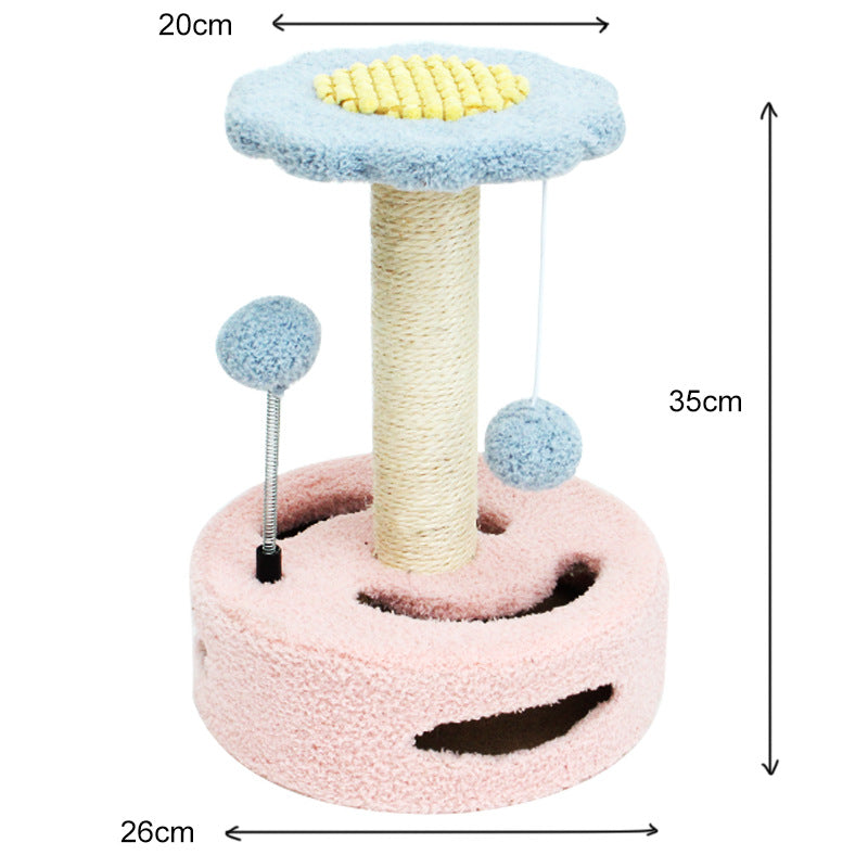 NNEDSZ Pink-blue Interactive Cat Scratching Post with Playful Ball Toys, Flower Design - 35cm Height, 26cm Base