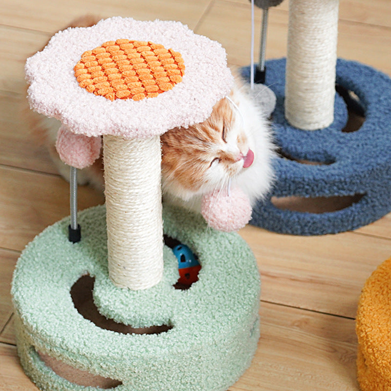 NNEDSZ Pink-blue Interactive Cat Scratching Post with Playful Ball Toys, Flower Design - 35cm Height, 26cm Base
