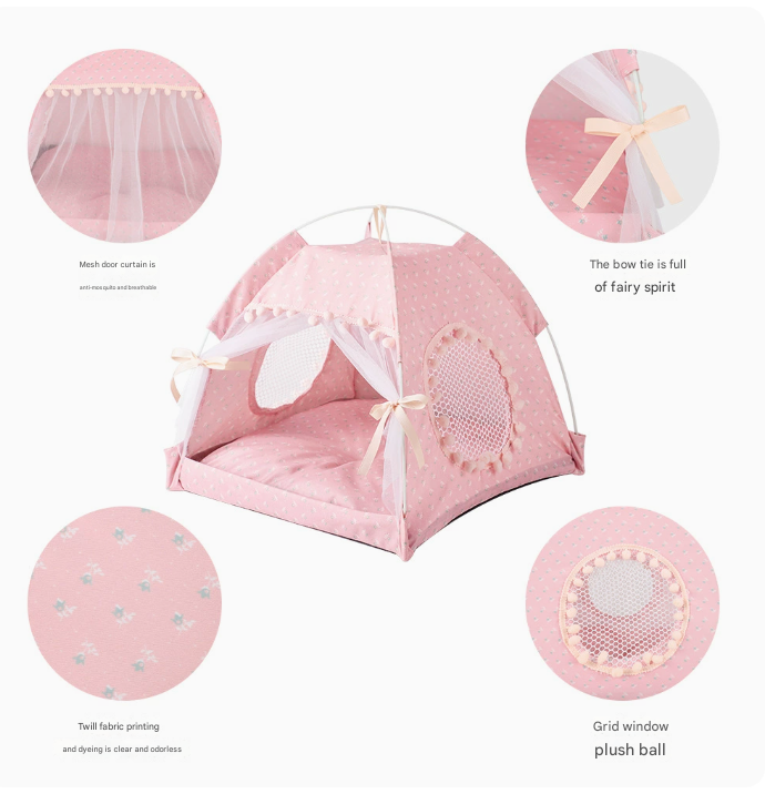 NNEDSZ Pink Floral Portable Folding Pet Tent - Summer Cat & Dog Shelter with Mesh Window, Lightweight and Breathable, Ideal for Travel & Home Use 35x35x30CM