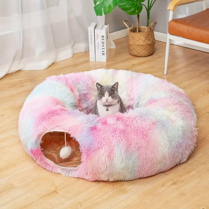NNETM Cozy Plush Cat Tunnel Nest with Hanging Ball Toy - Perfect Kitten Hideaway