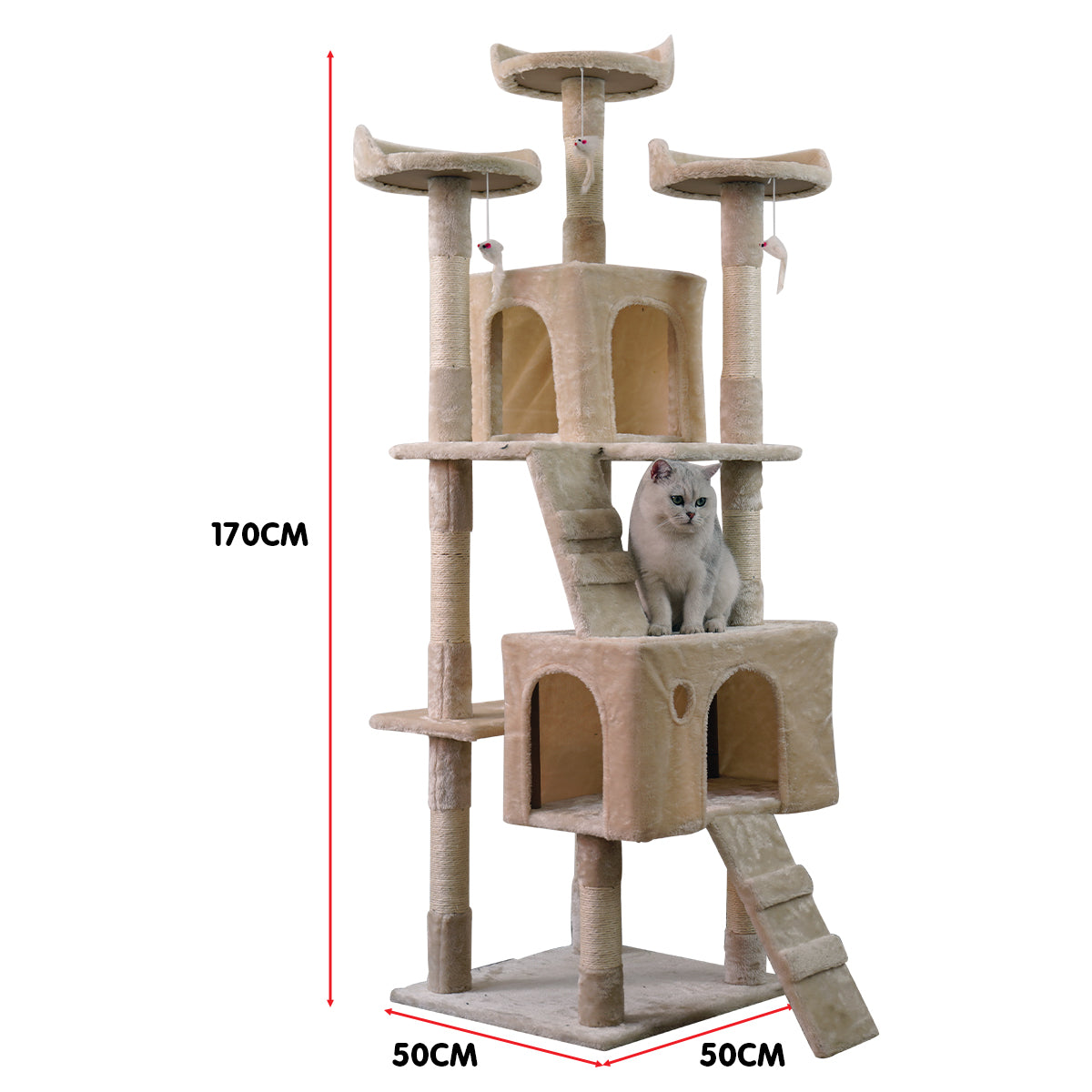 NNEDPE 170cm Cat Tree Scratching Post - Beige