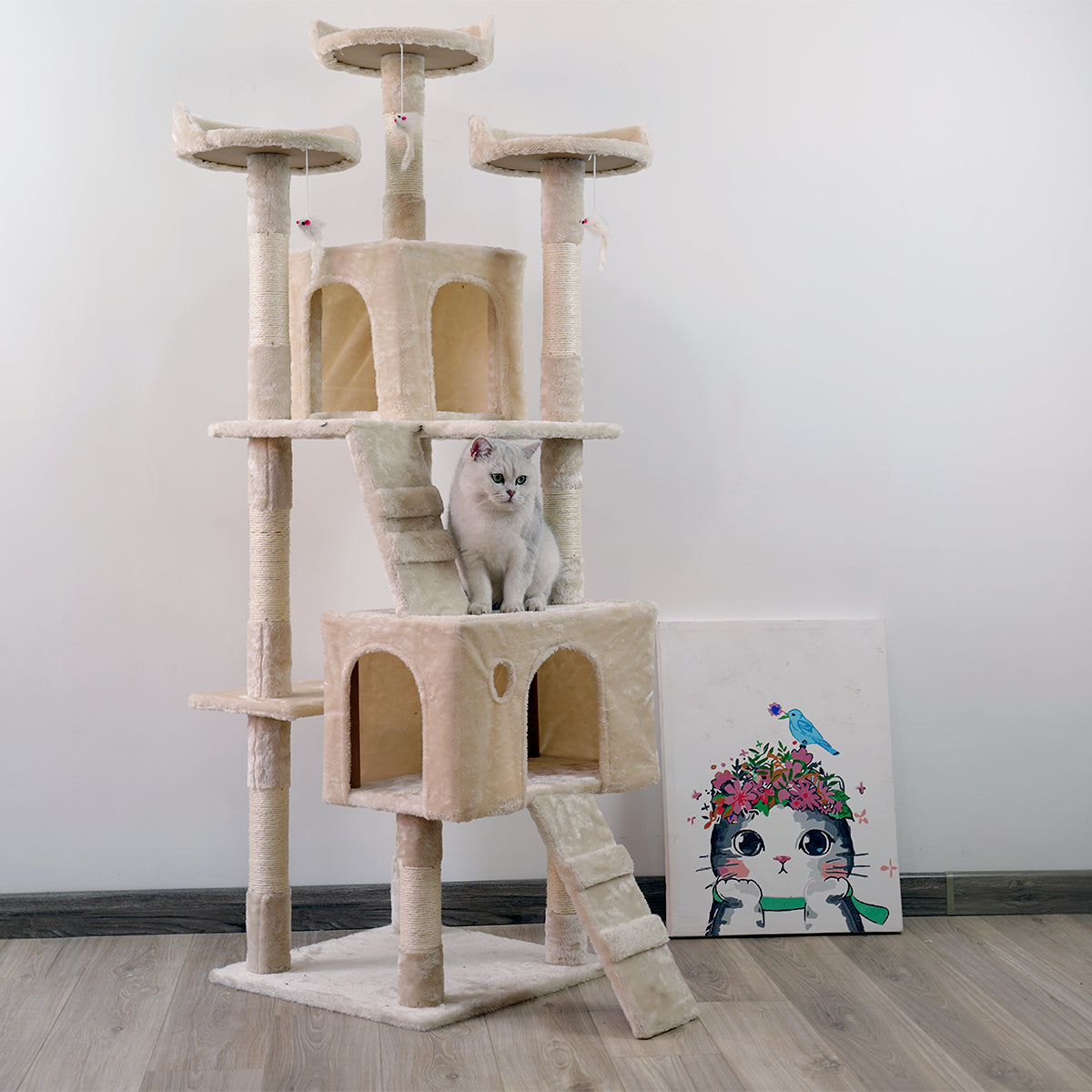 NNEDPE 170cm Cat Tree Scratching Post - Beige