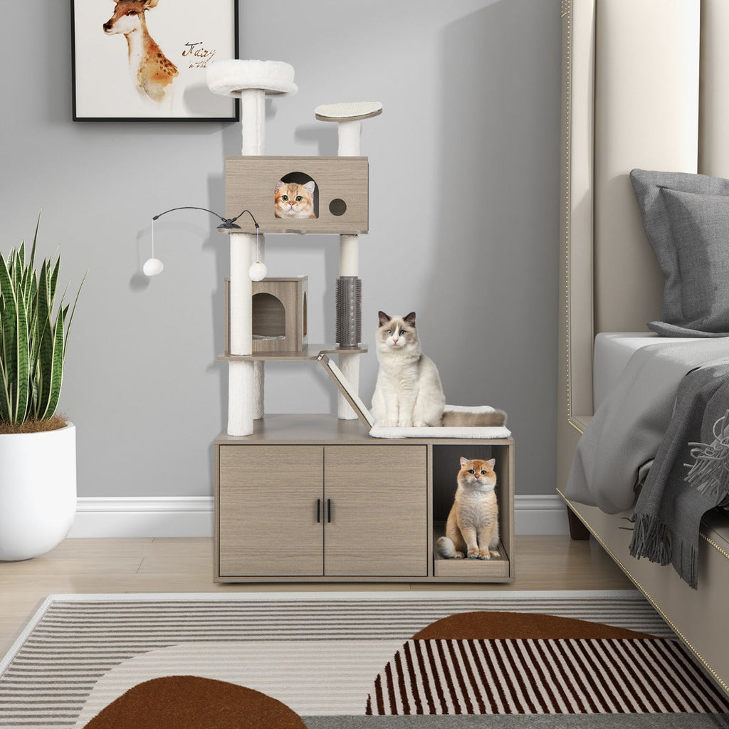 NNECW Modern Cat Tower with Double Condos for Indoor Cars