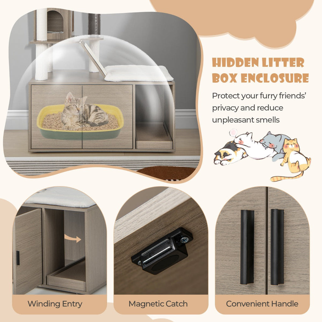 NNECW Modern Cat Tower with Double Condos for Indoor Cars