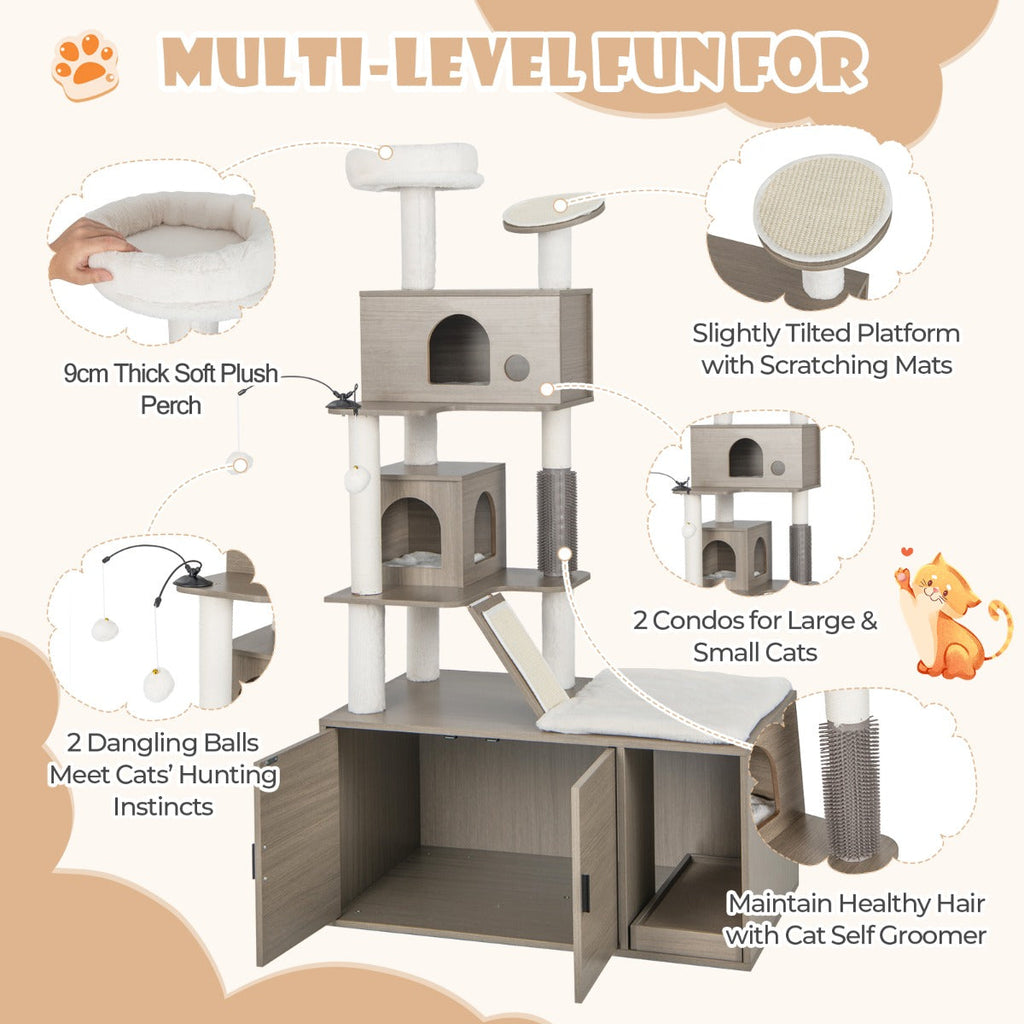 NNECW Modern Cat Tower with Double Condos for Indoor Cars