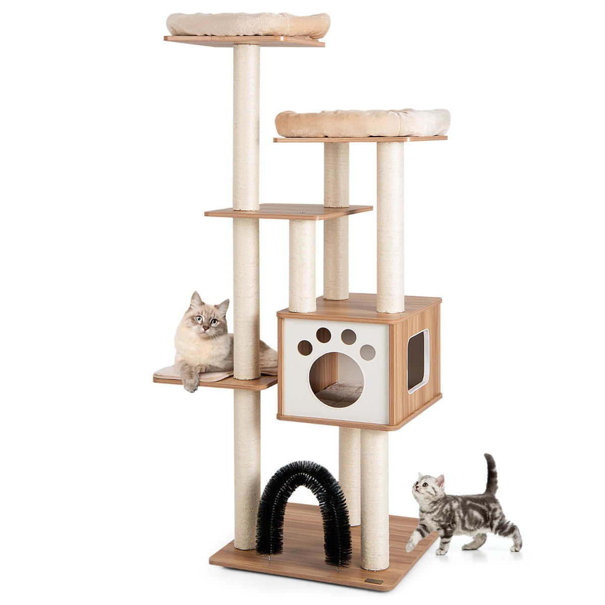 NNECW Multi-Level Tall Modern Cat Tree with 2 Top Plush Perches