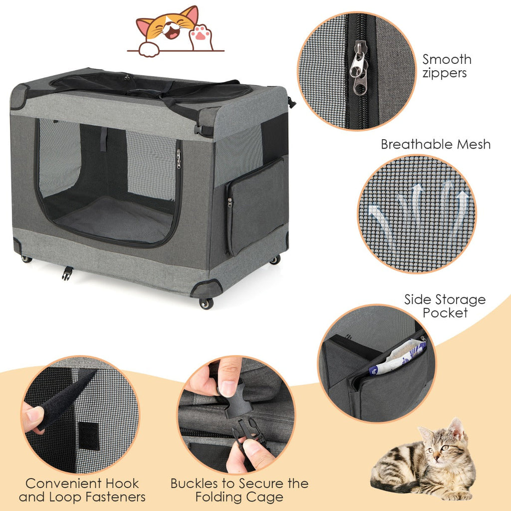 NNECW Large Foldable Cat Racing Cage with Shoulder Strap & Removable Cushion-L